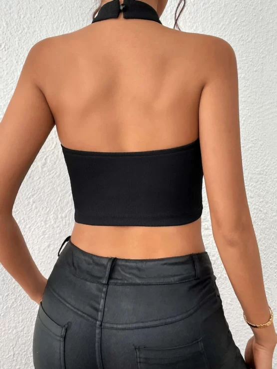 BAE Fringe Backless Sexy Trim Halter Top - Image 2