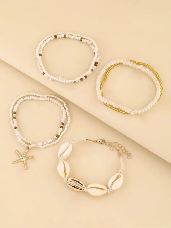 Four Pieces set Shell Decor Beaded Bracelet - Image 3