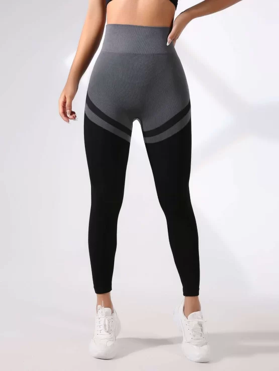 Color Block Wide Waistband Sports Leggings - Image 5