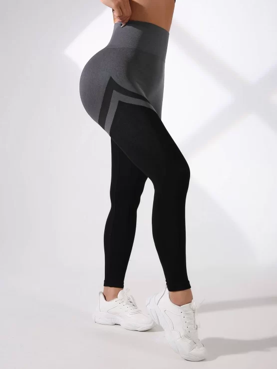Color Block Wide Waistband Sports Leggings - Image 4