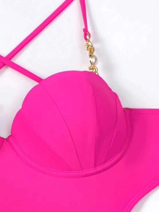 Plain Underwire One Piece Bikini Swimsuit With Beach Skirt - Image 7