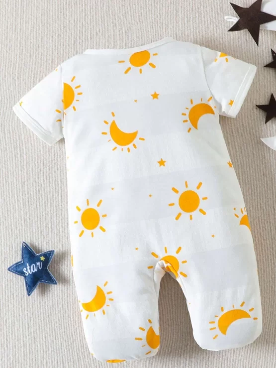 Baby Moon & Star Print Button Footed Sleep Front Jumpsuit - Image 3