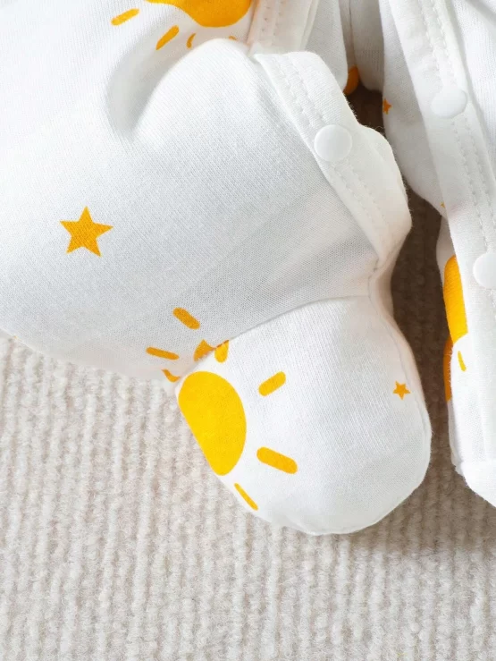 Baby Moon & Star Print Button Footed Sleep Front Jumpsuit - Image 2