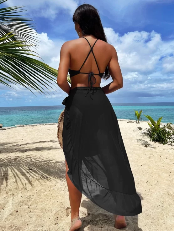 Plain Underwire One Piece Bikini Swimsuit With Beach Skirt - Image 8