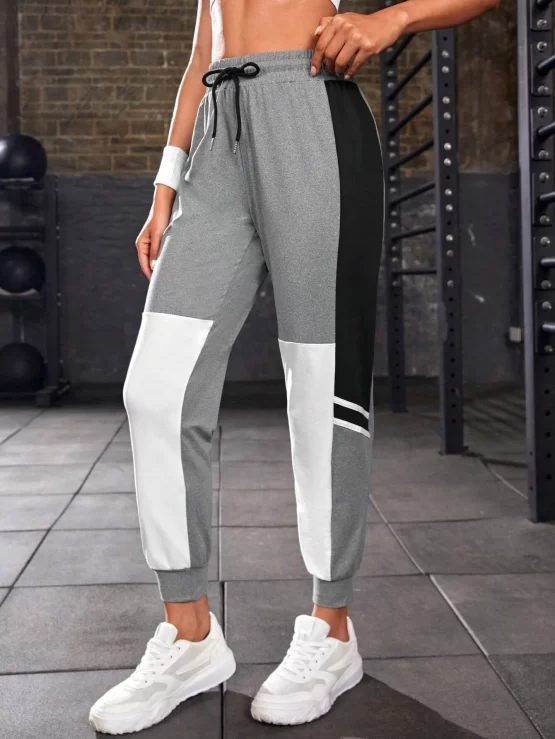 Color Block Drawstring Sports Waist Pants - Image 2