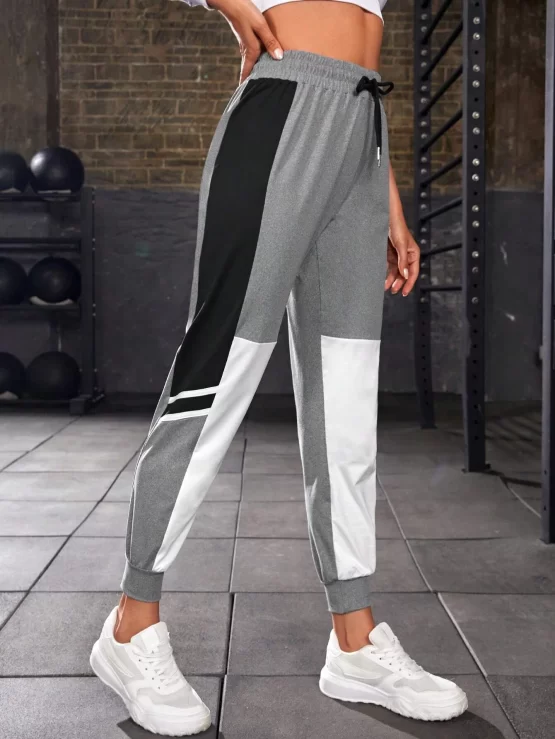 Color Block Drawstring Sports Waist Pants - Image 3