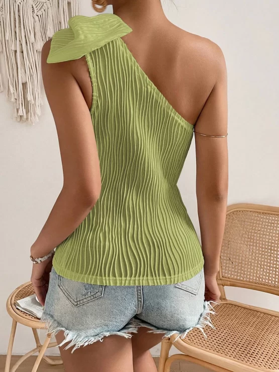 Unity Solid One Shoulder Bow Detail Top - Image 9