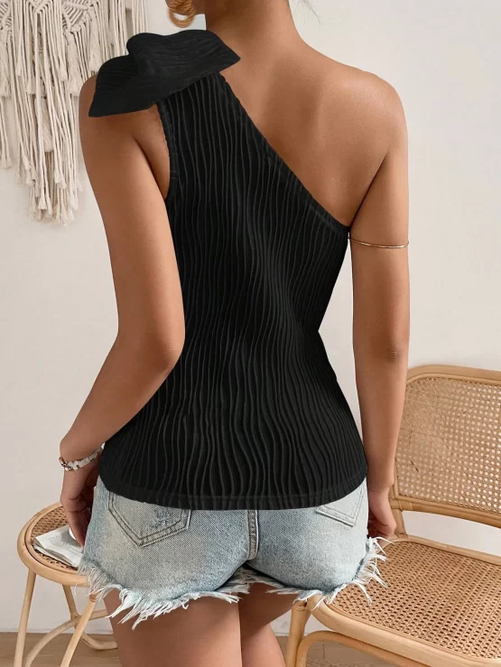Unity Solid One Shoulder Bow Detail Top - Image 6