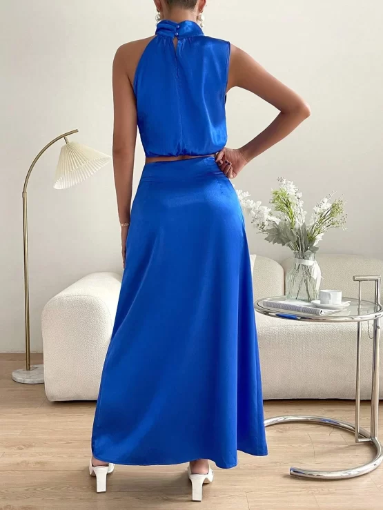 Unity Solid Draped Detail Crop Blouse & Skirt - Image 2