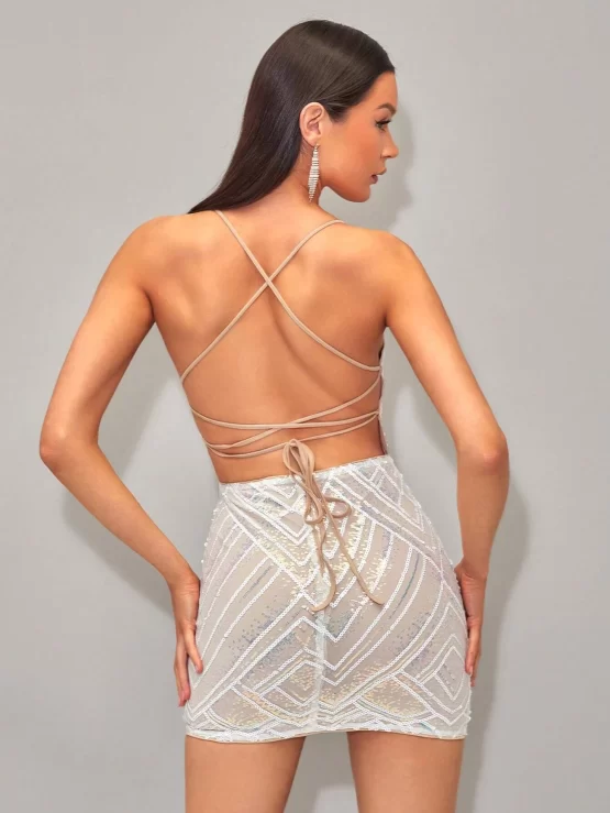 BAE Criss Cross Tie Backless Slip Sequin Dress - Image 3
