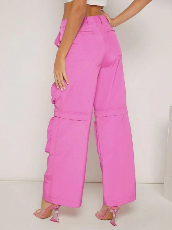 Berry Slant Pocket Ruched Detachable Wide Leg Pants - Image 3