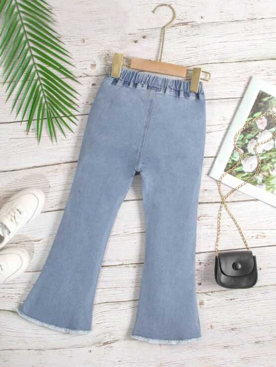 Toddler Girls Asymmetrical Raw Hem Flare Leg Jeans - Image 2