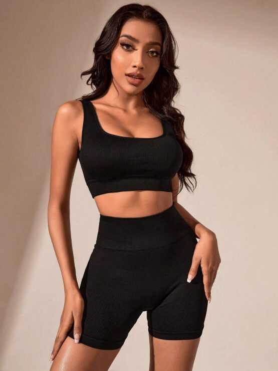 Criss Cross Back Wide Waistband Sports Set - Image 2