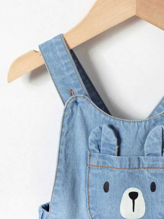 Baby Cartoon Print 3D Ear Design Denim Overall Romper - Image 3