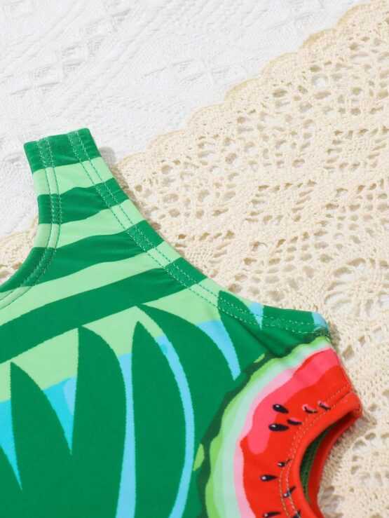 Baby Watermelon & Tropical Print Cut Out Waist One Piece Swimsuit - Image 2