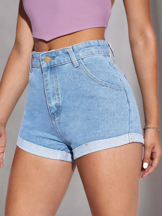 Letter Graphic Roll Up Hem Denim Shorts - Image 3