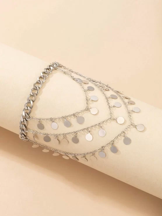 Creative Simple Alloy Multiple Layers Coin & Tassel Chain Anklet - Image 2