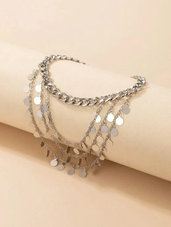 Creative Simple Alloy Multiple Layers Coin & Tassel Chain Anklet - Image 3