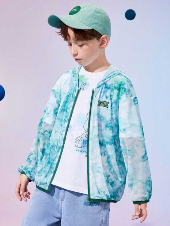 Boys Tie Dye Letter Graphic Zip Up Hooded Jacket - Image 3