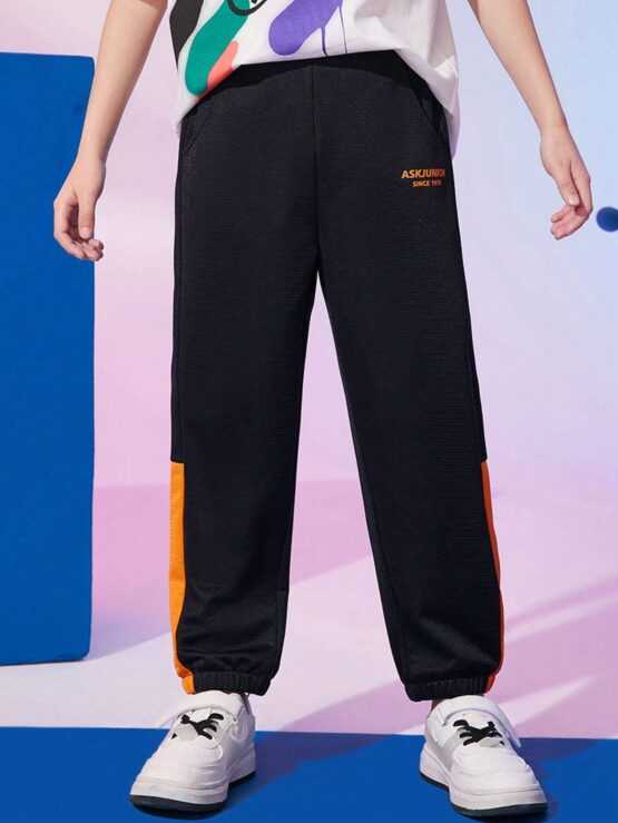 Boys Letter Graphic Contrast Side Seam Pocket Pants - Image 3