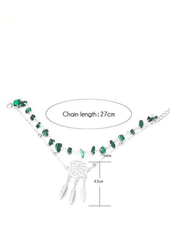 European Style Irregular Turquoise Dreamcatcher Hollow Out Double Layer Decor Anklet - Image 2