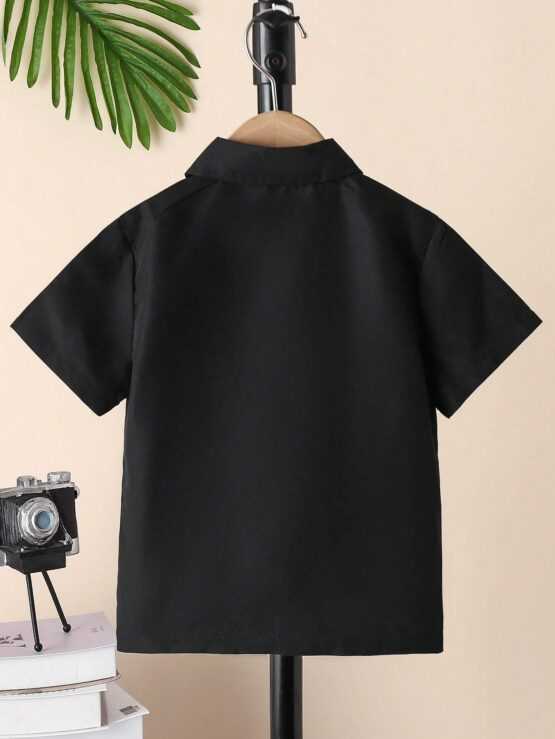 Toddler Boys Letter Patched Detail Flap Pocket Sleeve Shirt - Image 2