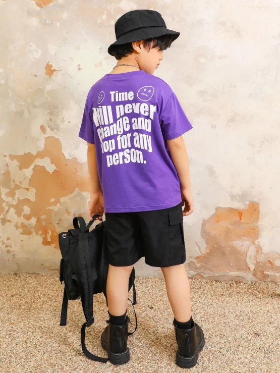 Boys Slogan Graphic Drop Shoulder Tee & Flap Pocket Shorts - Image 2