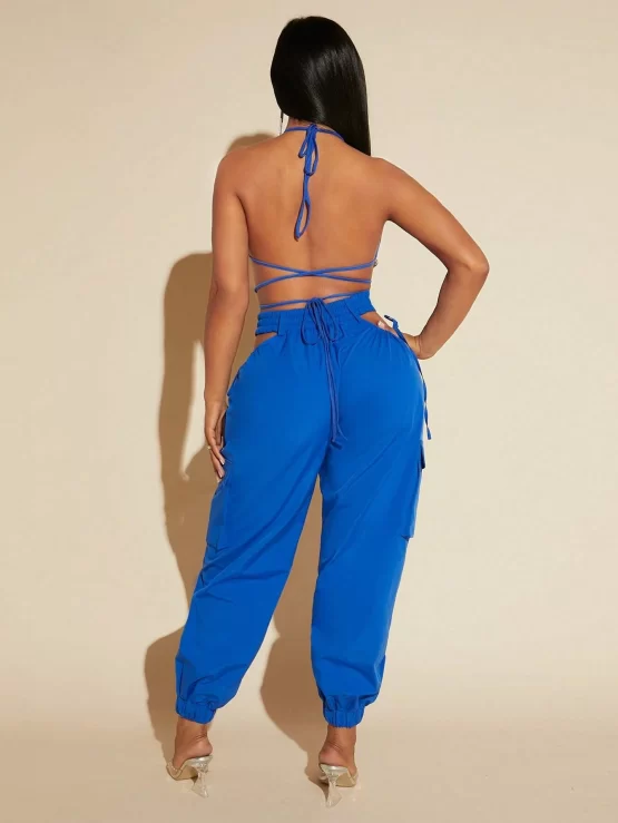 Tie Backless Sexy Crop Halter Top & Cut Out Waist Pants - Image 2