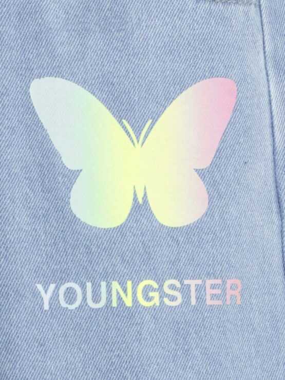 Toddler Girls Butterfly Letter Graphic Button Detail Pocket Jeans - Image 2