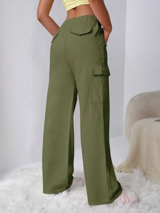 Drawstring Waist Flap Cargo Pocket Jeans - Image 5