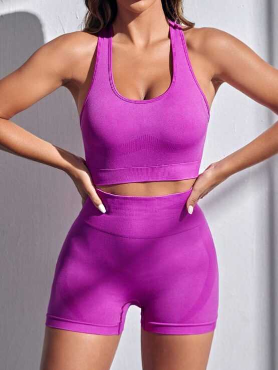 Seamless High Stretch Sports Bra With Biker Shorts - Image 3