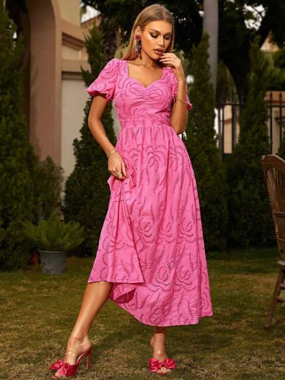 Glamaker Sweetheart Neck Puff Ruched Sleeve Dress - Image 3