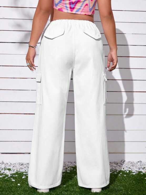 Plus Drawstring Waist Flap Cargo Pocket Jeans - Image 3
