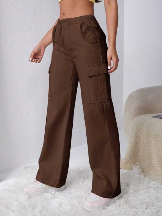 Drawstring Waist Flap Cargo Pocket Jeans - Image 6