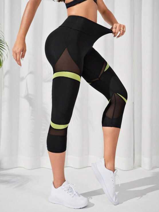 Contrast Mesh Wideband Waist Sports Leggings - Image 2