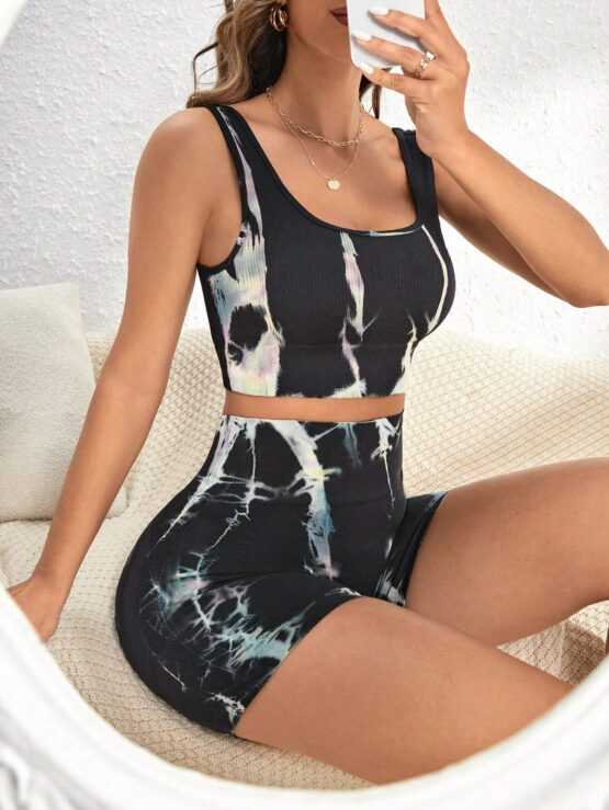 Seamless Shorts Sleeveless Tie Dye Sports Set - Image 3