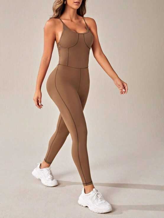 Solid Sports Criss Cross Unitard Cami Jumpsuit - Image 3