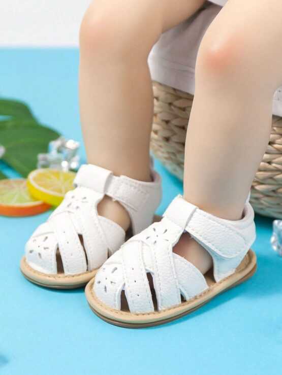 Baby Girls Litchi Embossed Hollow Out Hook-and-loop Fastener Breathable Fashion Ankle Strap Sandals - Image 4