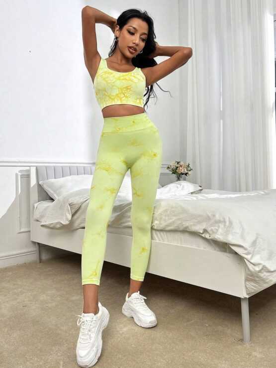 Tie Dye Print Wide Waistband Sports Set - Image 2