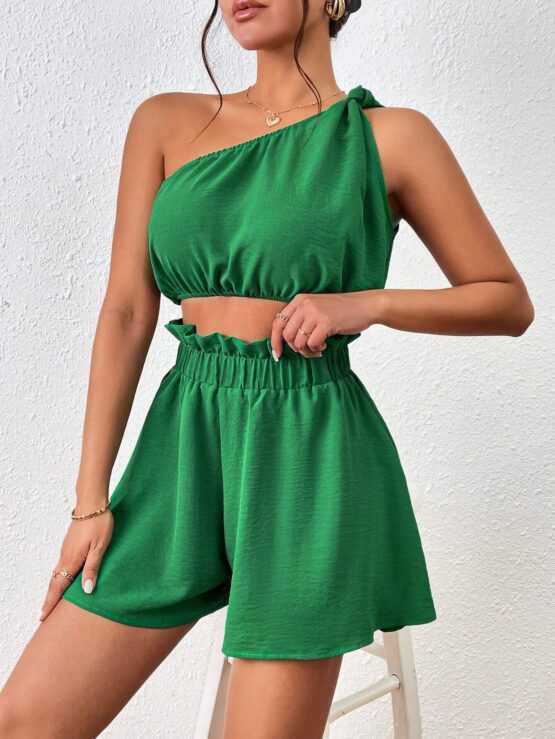 One Shoulder Crop Top & Paperbag Waist Shorts - Image 3