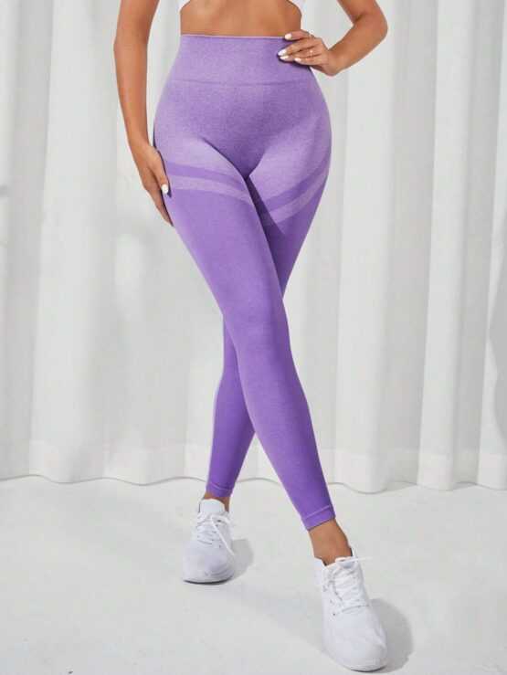 Color Block Wide Waistband Sports Leggings - Image 2