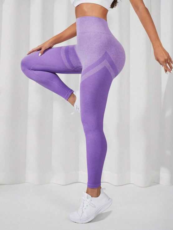 Color Block Wide Waistband Sports Leggings - Image 3