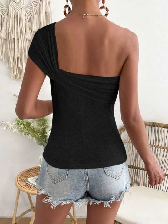 VCAY Ruched Bust Schiffy One Shoulder Top - Image 2