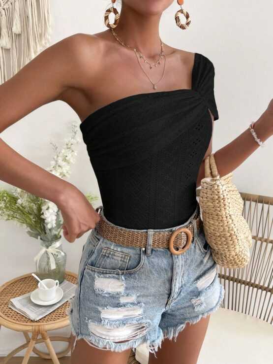 VCAY Ruched Bust Schiffy One Shoulder Top - Image 3