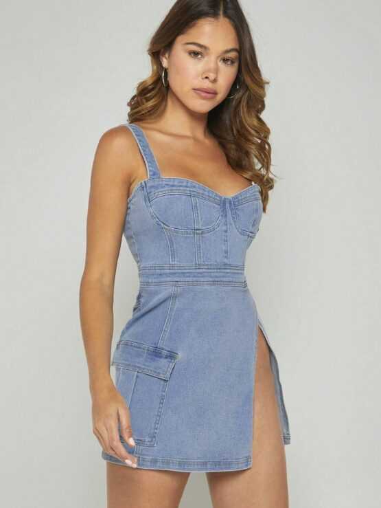 EVERGLOW Sexy Denim Split Thigh Dress - Image 2