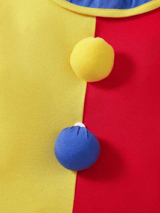 Baby Color Block Pom Pom Detail Back Costume Button Romper - Image 3