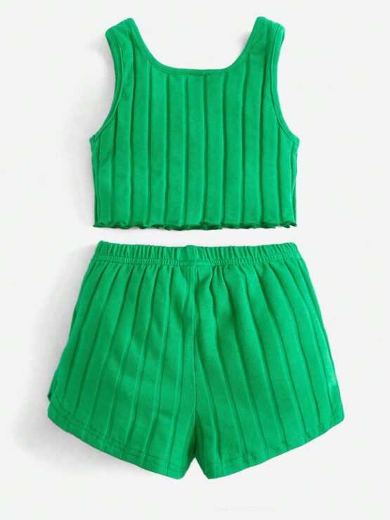 Baby Lettuce Trim Tank Top & Tie Front Shorts - Image 3