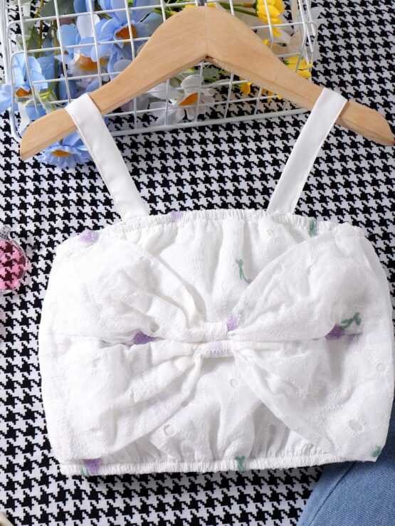 Toddler Girls Bow Front Cami Top & Ripped Raw Cut Flare Leg Jeans - Image 3