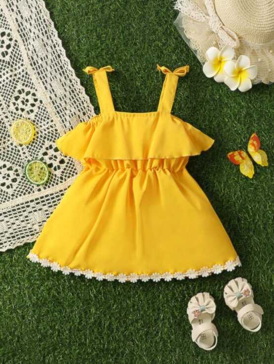 Baby Appliques Knot Ruffle Trim Cami Dress - Image 2