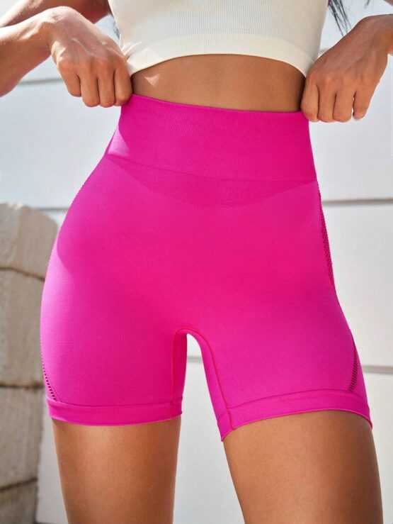 Solid Wideband Waist Contrast Mesh Sports Shorts - Image 2